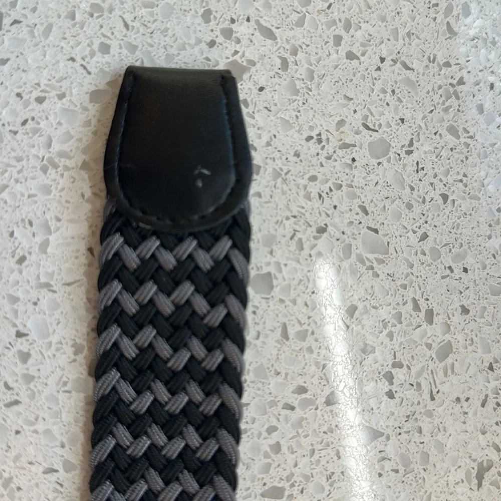 Brand new woven stretch belt, gray and black melange, chrome buckle,
